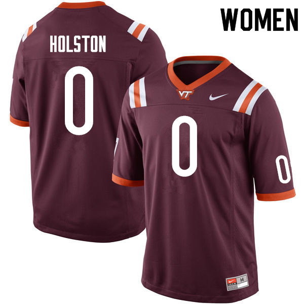 Women #0 Jalen Holston Virginia Tech Hokies College Football Jerseys Sale-Maroon